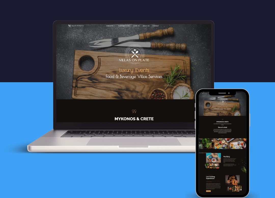 Laptop and mobile showing the home page of the Villas on Plate website