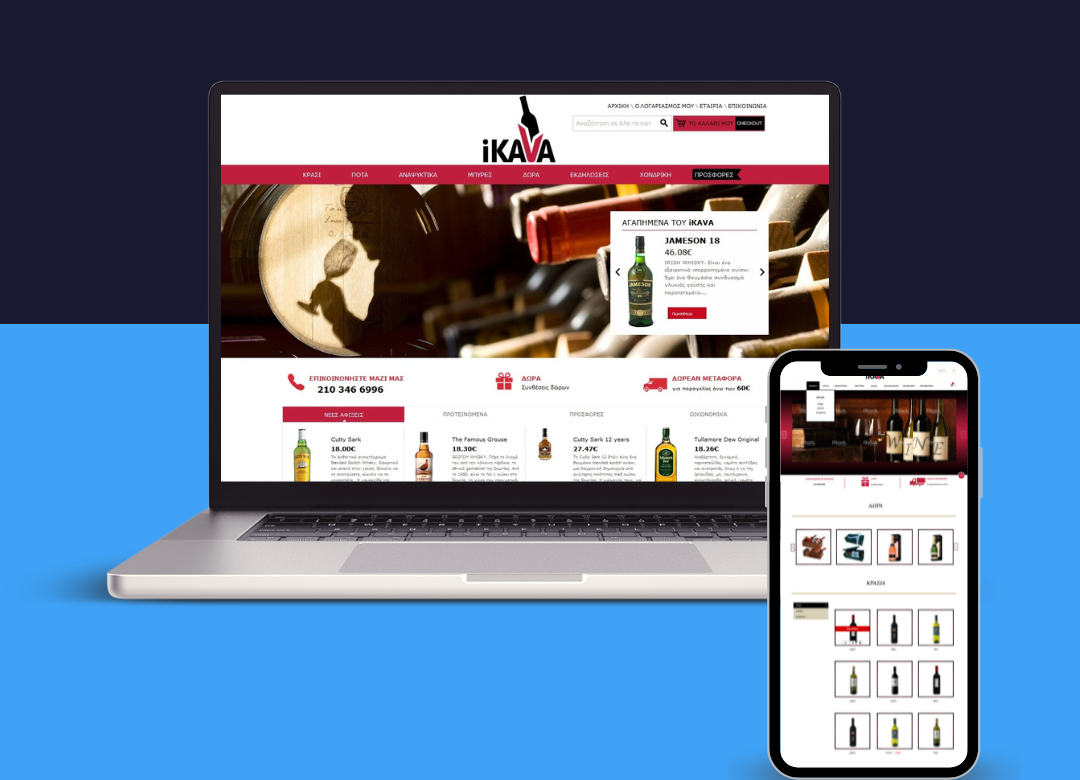 image of laptop and smartphone device displaying the home page of iKAVA